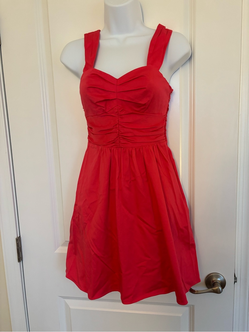 Express Red Sleeveless Ruched Fit-and-Flare Mini Dress